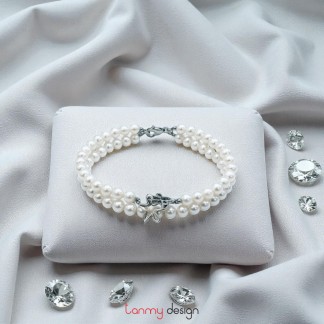 Vòng tay ngọc trai đôi mặt 2 hình hoa bạc